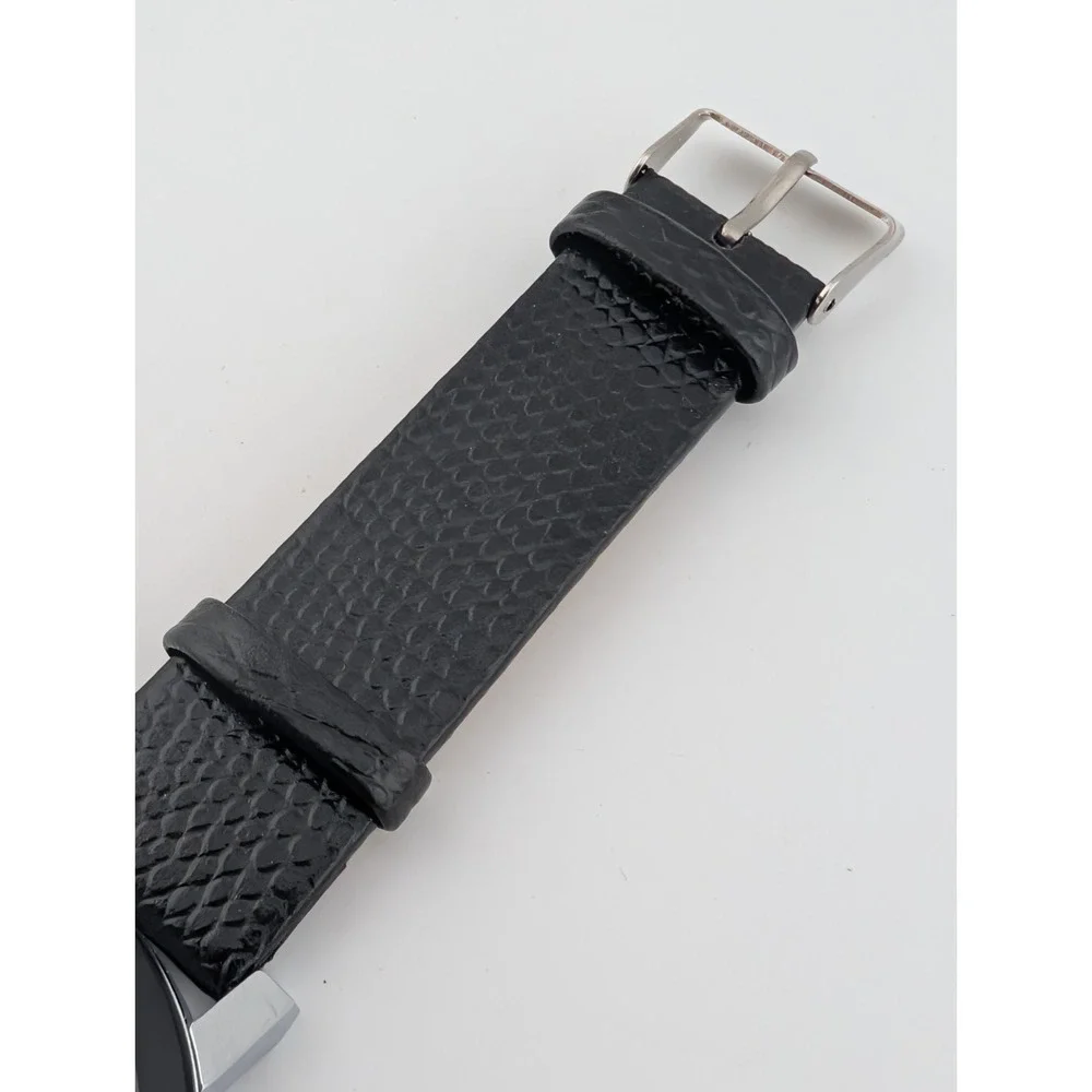 Women's Quart Watch 40mm Case Prism Crystal Black Faux Leather Band- New Battery